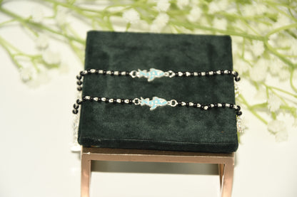 Light Blue Aeroplane Silver  Black Bead Nazariya Bracelet (Pair of 2)