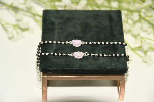Pink Soft Jelly Silver  Black Bead Nazariya Bracelet (Pair of 2)