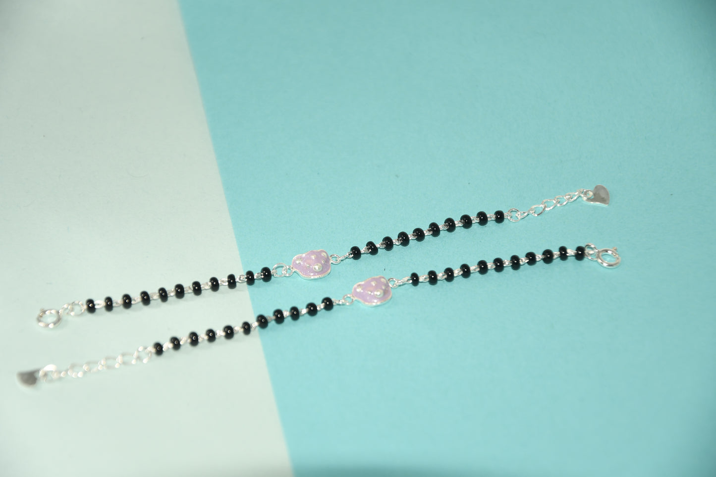 Pink Soft Jelly Silver  Black Bead Nazariya Bracelet (Pair of 2)