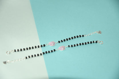 Pink Soft Jelly Silver  Black Bead Nazariya Bracelet (Pair of 2)