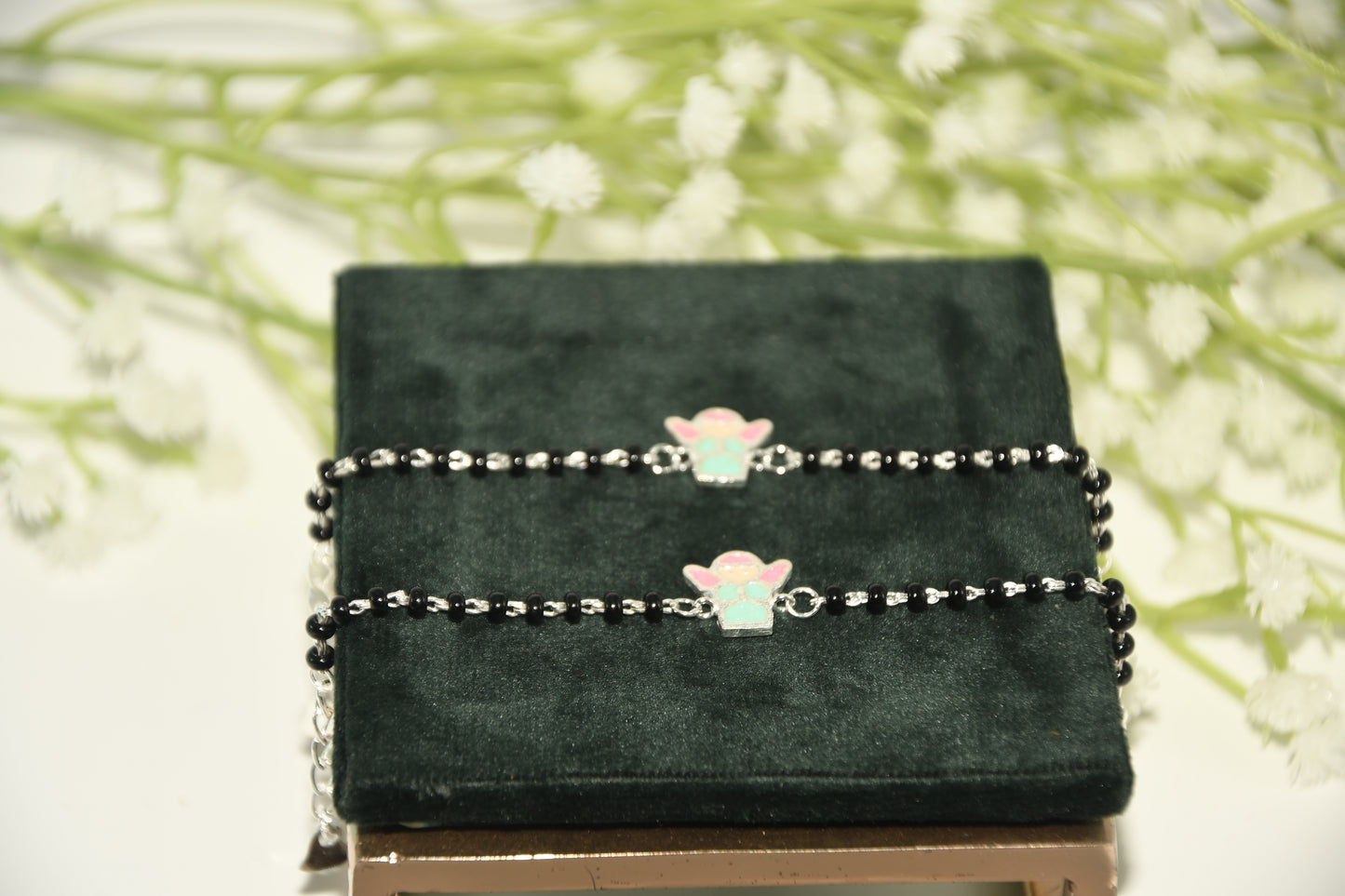 Blue Fairy Silver  Black Bead Nazariya Bracelet (Pair of 2)