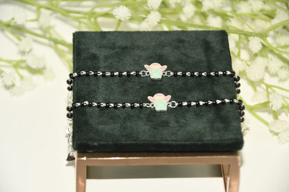 Blue Fairy Silver  Black Bead Nazariya Bracelet (Pair of 2)