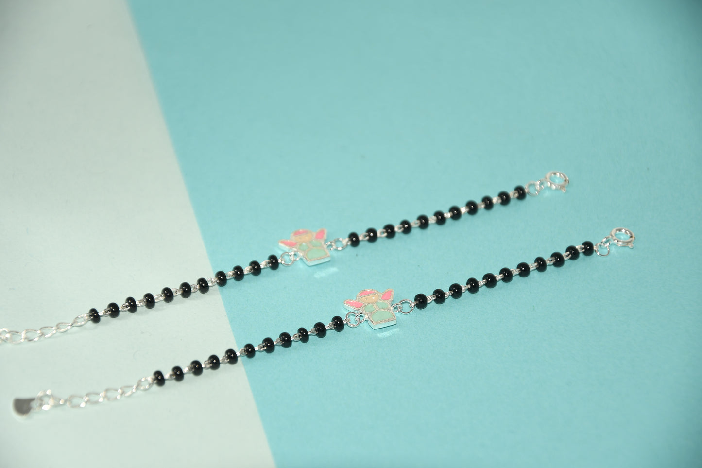 Blue Fairy Silver  Black Bead Nazariya Bracelet (Pair of 2)