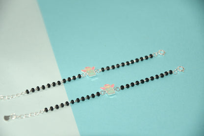 Blue Fairy Silver  Black Bead Nazariya Bracelet (Pair of 2)