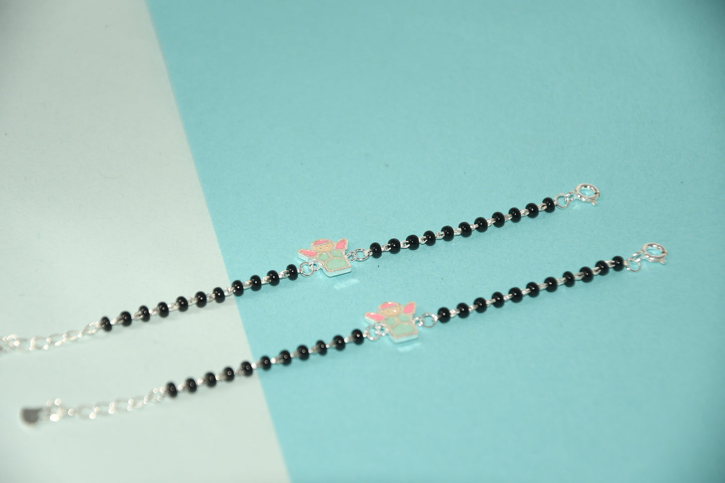 Blue Fairy Silver  Black Bead Nazariya Bracelet (Pair of 2)