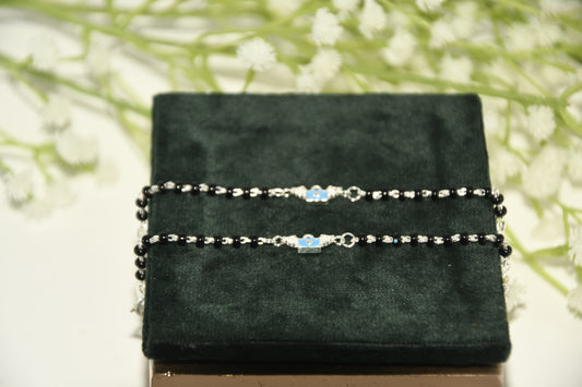 Blue Wing Purse Silver  Black Bead Nazariya Bracelet (Pair of 2)