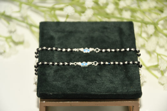 Blue Wing Purse Silver  Black Bead Nazariya Bracelet (Pair of 2)