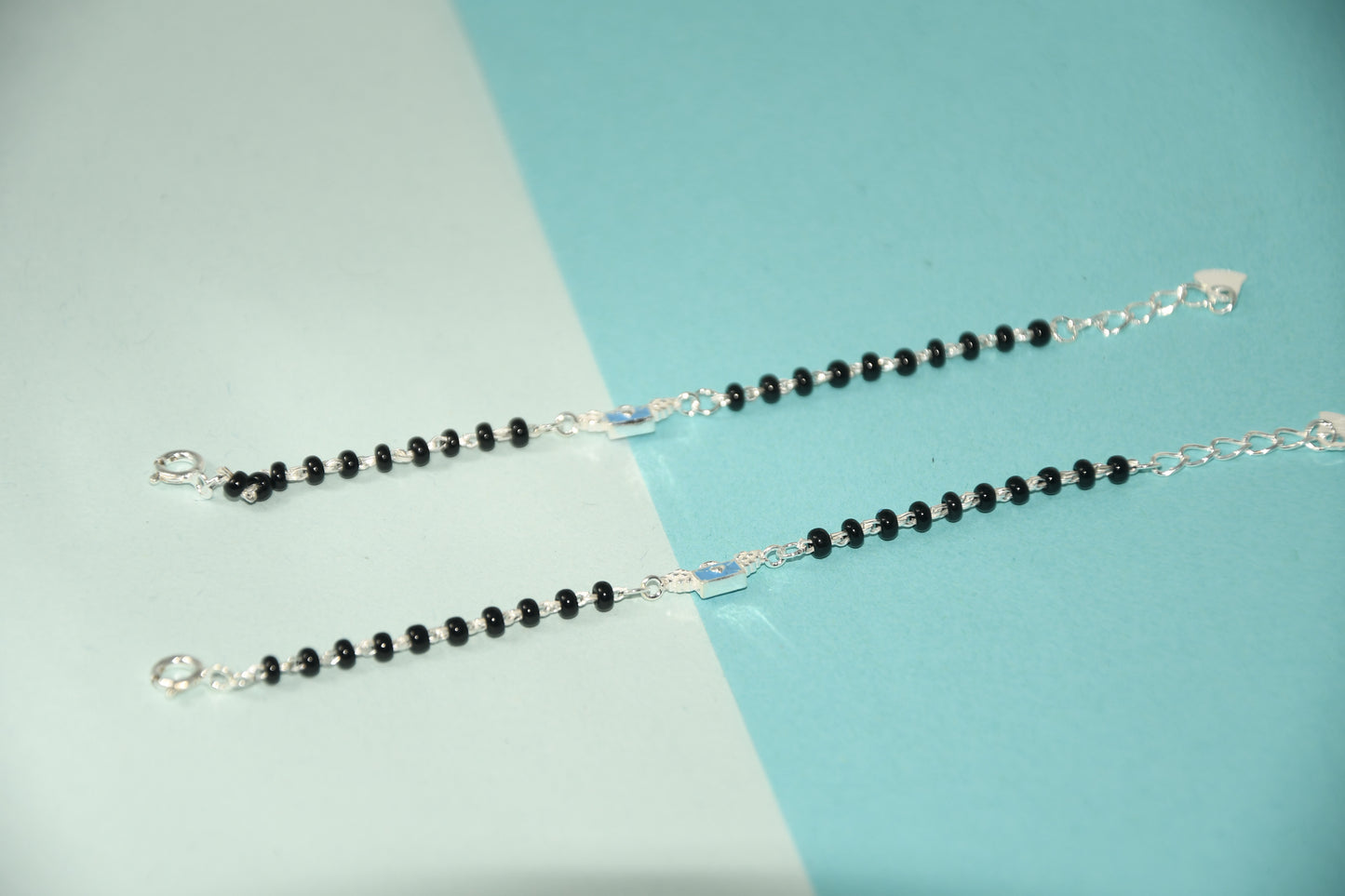 Blue Wing Purse Silver  Black Bead Nazariya Bracelet (Pair of 2)