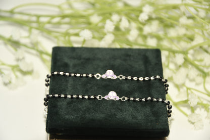 Purple Car Silver  Black Bead Nazariya Bracelet (Pair of 2)