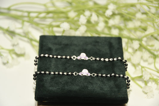 Purple Car Silver  Black Bead Nazariya Bracelet (Pair of 2)