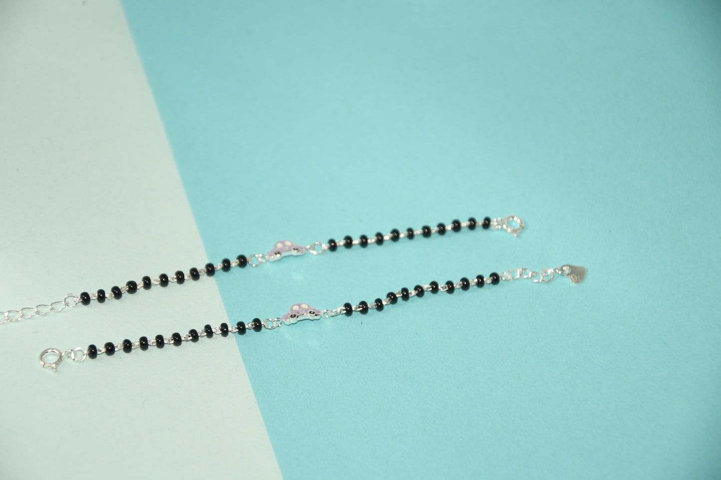 Purple Car Silver  Black Bead Nazariya Bracelet (Pair of 2)
