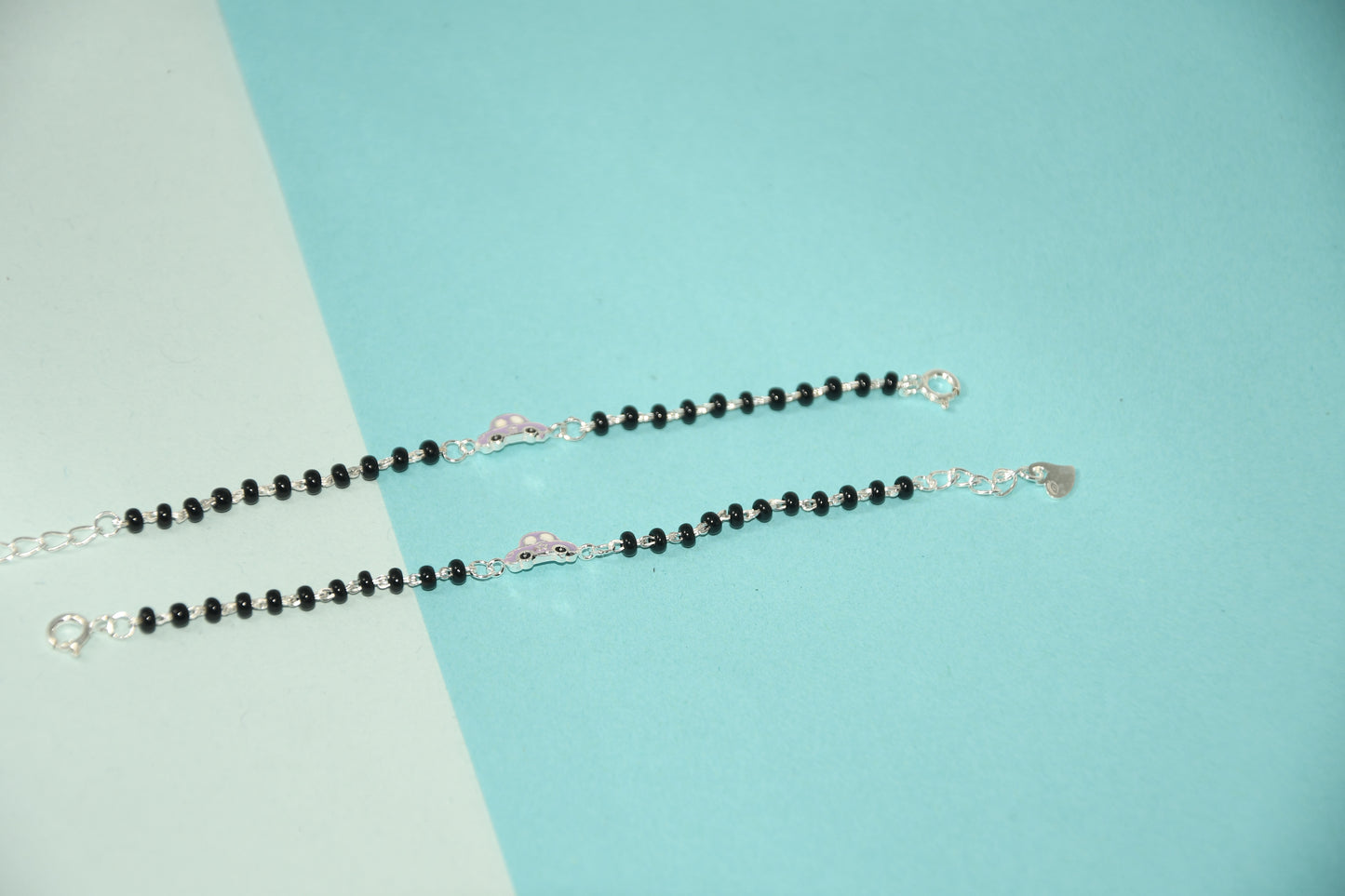 Purple Car Silver  Black Bead Nazariya Bracelet (Pair of 2)