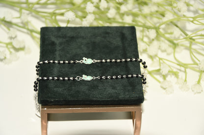 Blue Whale Silver  Black Bead Nazariya Bracelet (Pair of 2)