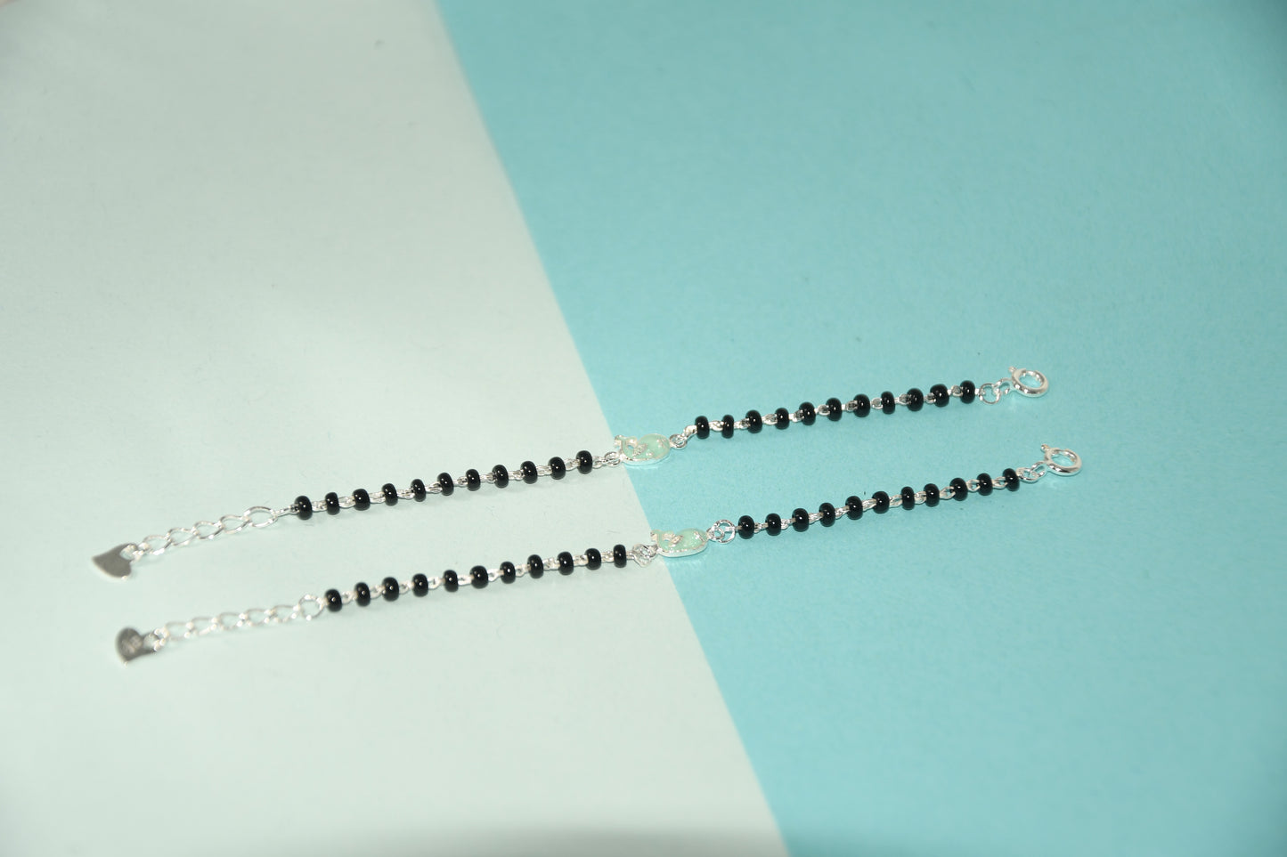 Blue Whale Silver  Black Bead Nazariya Bracelet (Pair of 2)