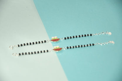Watermelon Cartoon Silver  Black Bead Nazariya Bracelet (Pair of 2)