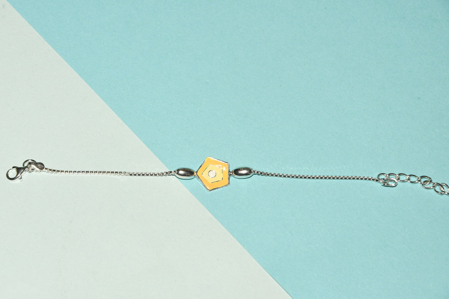 92.5 Yellow Pentagon Silver Charm Bracelet