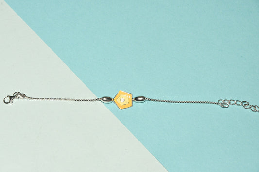92.5 Yellow Pentagon Silver Charm Bracelet