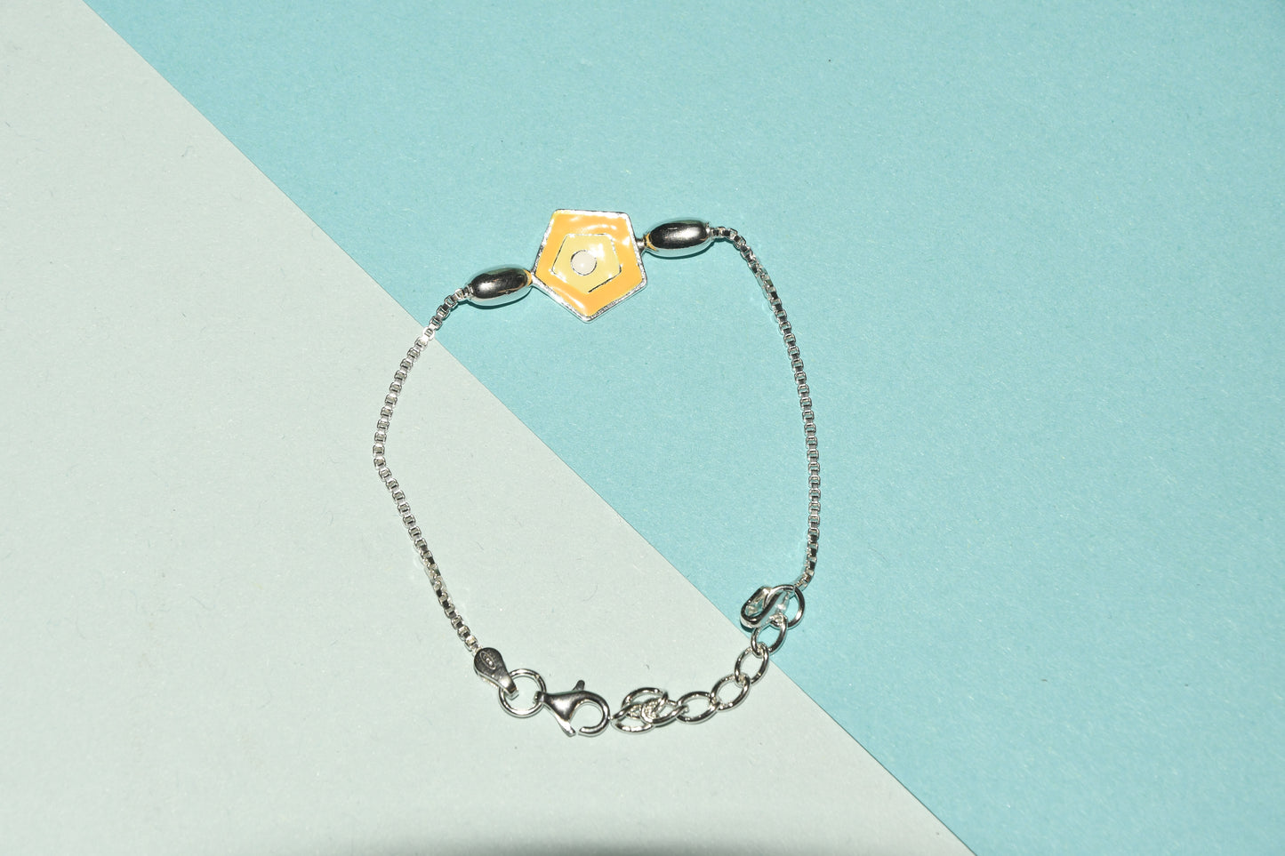 92.5 Yellow Pentagon Silver Charm Bracelet