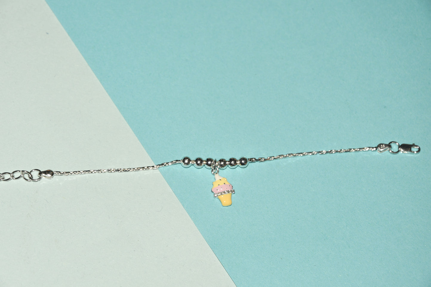 92.5 IceCream Cone  Silver Charm Bracelet
