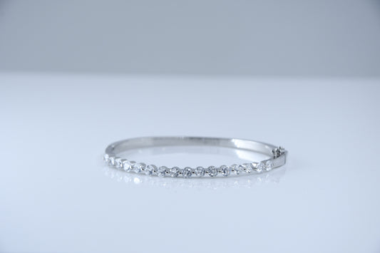 92.5 Silver Crystal Stone Row Women Kada Bracelet