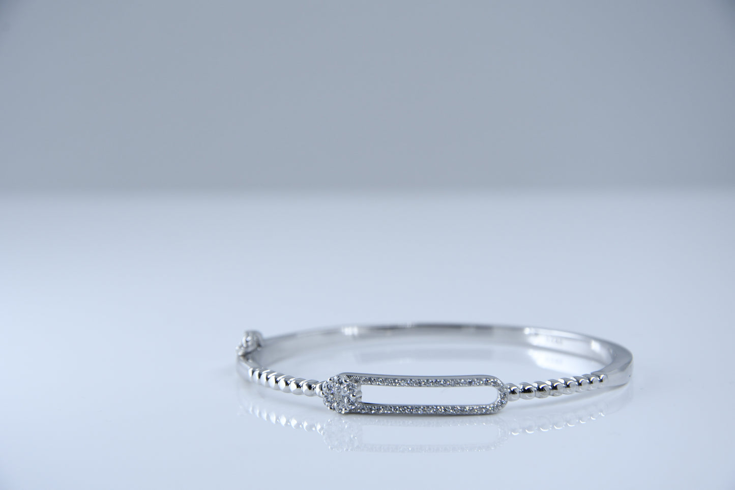 92.5 Silver Double Line Flower Women Kada Bracelet