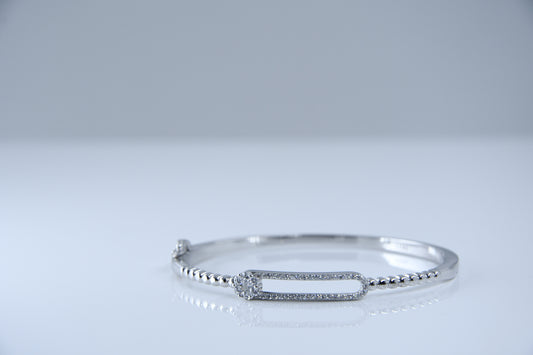 92.5 Silver Double Line Flower Women Kada Bracelet