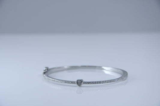 92.5 Silver Single Heart Women Kada Bracelet