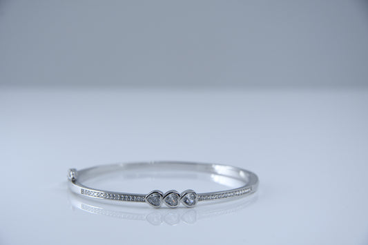 92.5 Silver Triple Heart Women Kada Bracelet