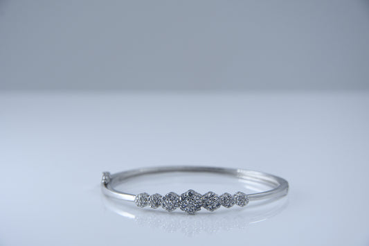 92.5 Silver Flower Row Women Kada Bracelet