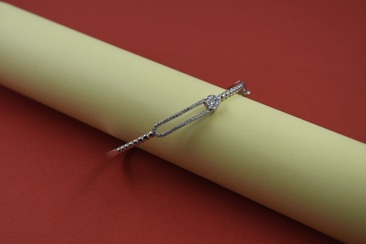 92.5 Silver Double Line Flower Women Kada Bracelet