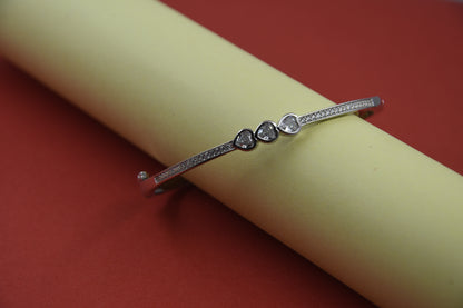 92.5 Silver Triple Heart Women Kada Bracelet