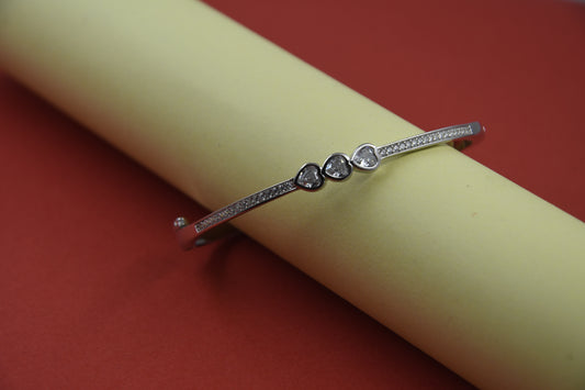 92.5 Silver Triple Heart Women Kada Bracelet