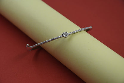 92.5 Silver Single Heart Women Kada Bracelet