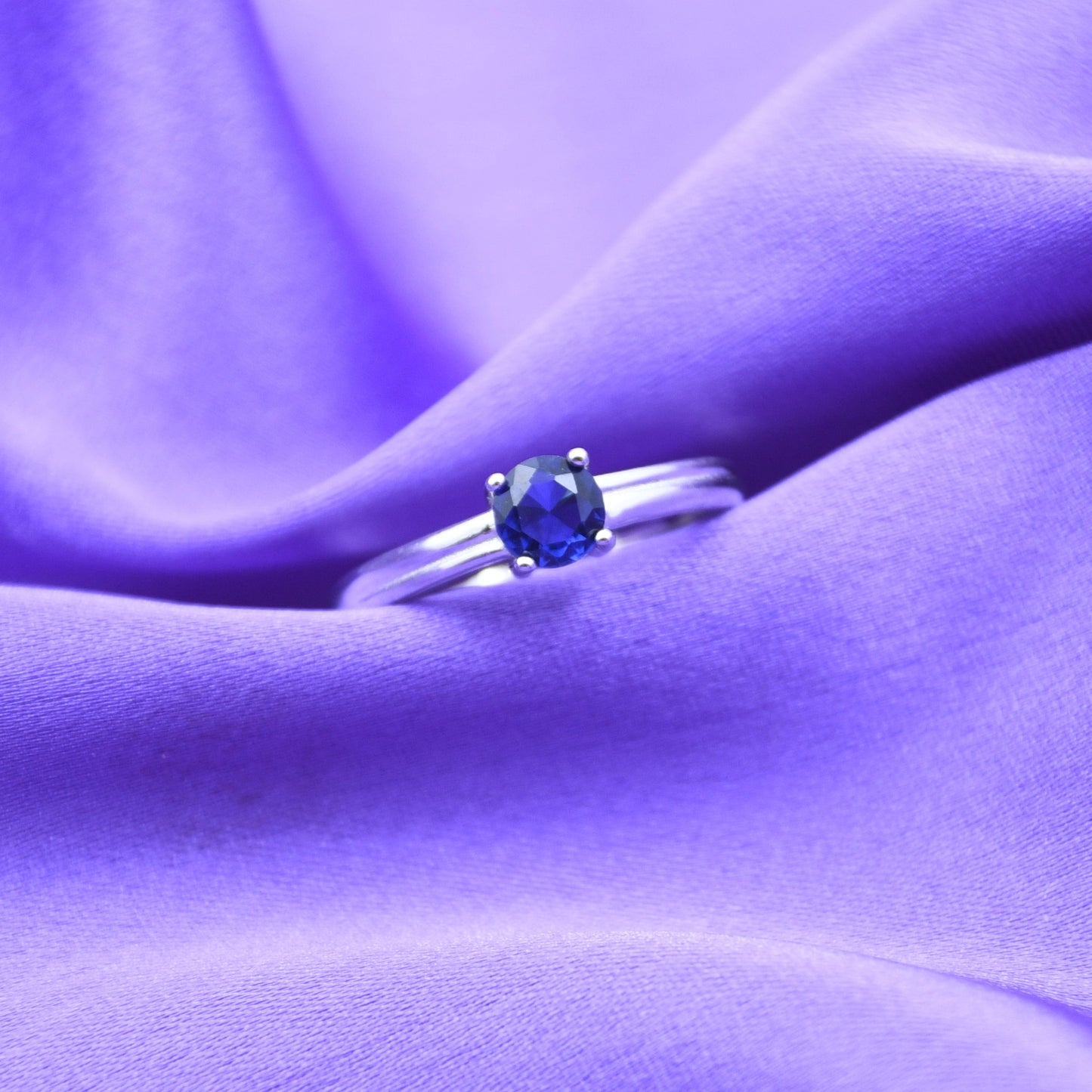 92.5 Silver Blue Solitaire Gemstone Ring
