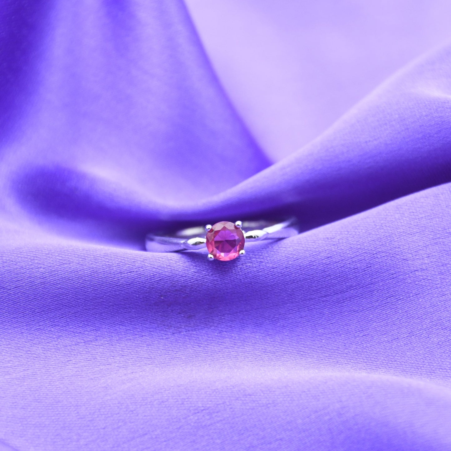 92.5 Silver Red Solitaire Gemstone Ring
