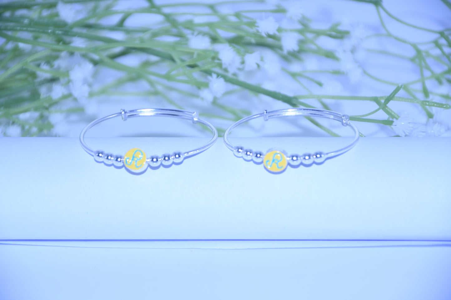 92.5 Silver Initial Yellow ‘R’ Kadas (Pair of 2)