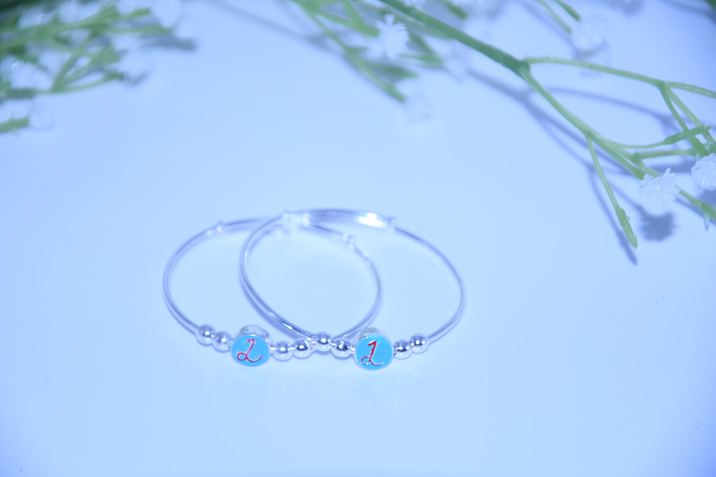 92.5 Silver Initial Blue ‘L’ Kadas (Pair of 2)