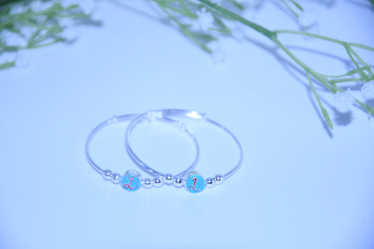 92.5 Silver Initial Blue ‘L’ Kadas (Pair of 2)