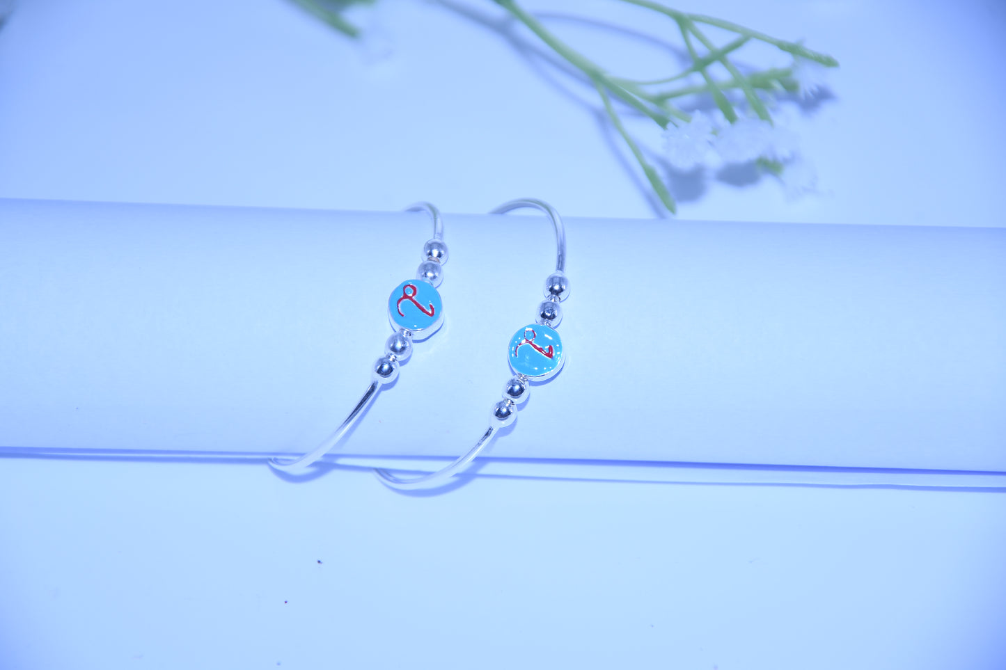 92.5 Silver Initial Blue ‘L’ Kadas (Pair of 2)