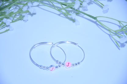 92.5 Silver Initial Pink‘J’ Kadas (Pair of 2)