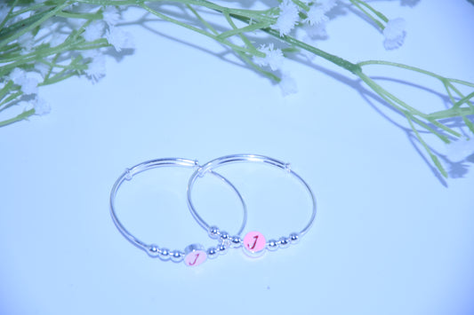 92.5 Silver Initial Pink‘J’ Kadas (Pair of 2)