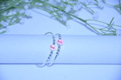 92.5 Silver Initial Pink‘J’ Kadas (Pair of 2)