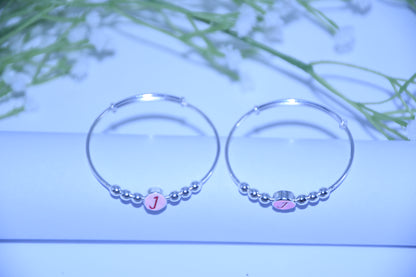 92.5 Silver Initial Pink‘J’ Kadas (Pair of 2)