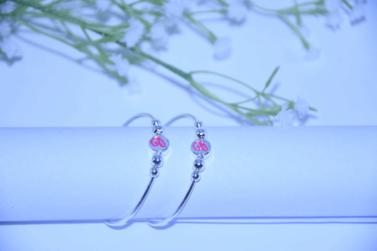 92.5 Silver Initial rhodium ‘C’ Kadas (Pair of 2)