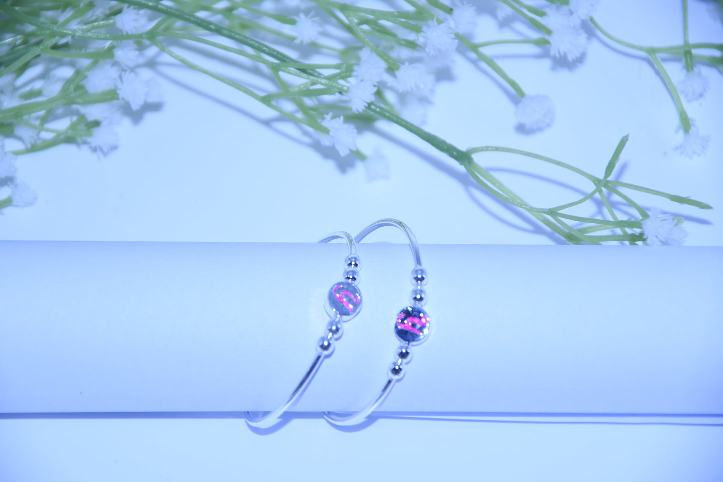 92.5 Silver Initial rhodium ‘Y’ Kadas (Pair of 2)