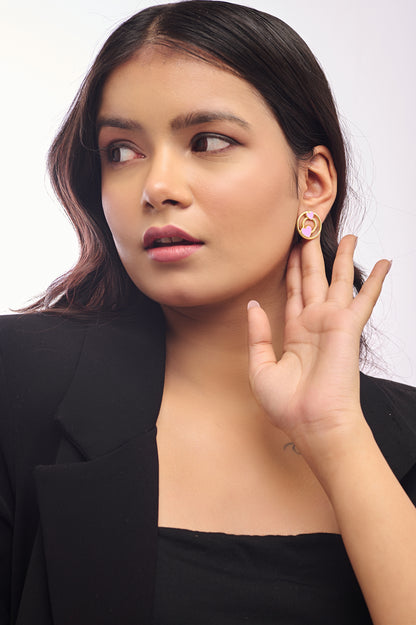 Pink Enamel Heart 92.5 Silver Studs