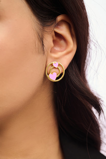 Pink Enamel Heart 92.5 Silver Studs