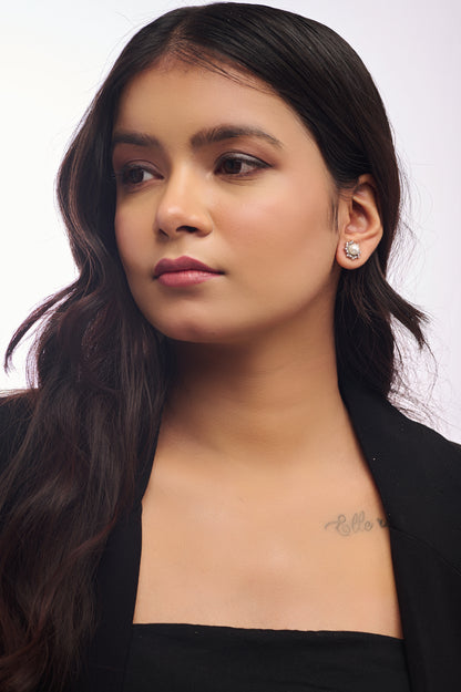 92.5 Pearl Studded Silver Sunburst Earrings