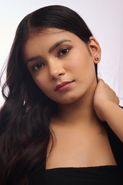 92.5 Crab Stud Earrings with Red Accent