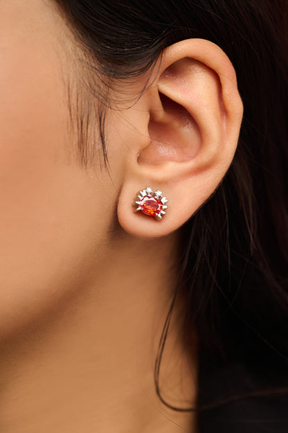 92.5 Crab Stud Earrings with Red Accent